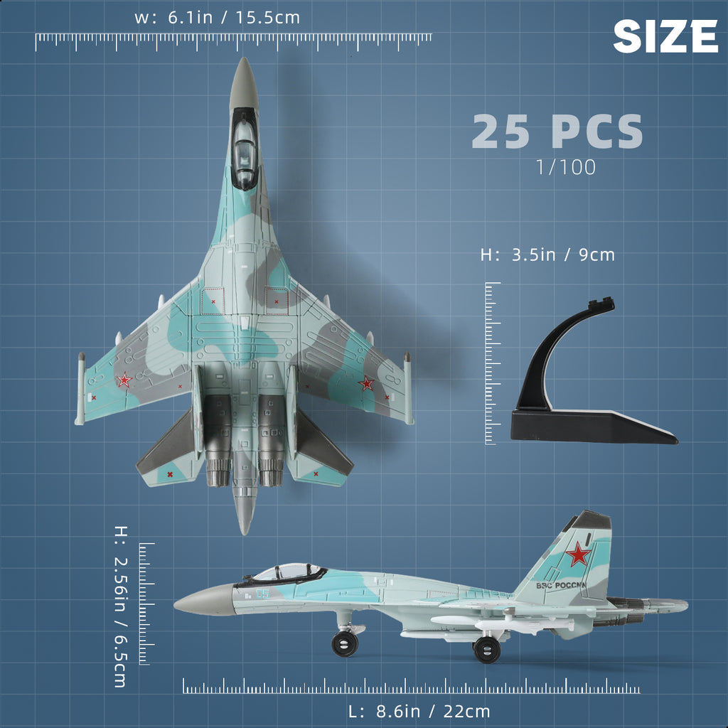 1/100 SU-35S Flanker-E Fighter Jet Quick Build Model Kit, Snap-Together Military Aircraft with Display Stand (25 Pieces)
