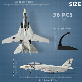 1/72 F-14 Tomcat Fighter Jet Quick Build Model Kit, Snap-Fit Military Aircraft with Display Stand (36 Pieces)