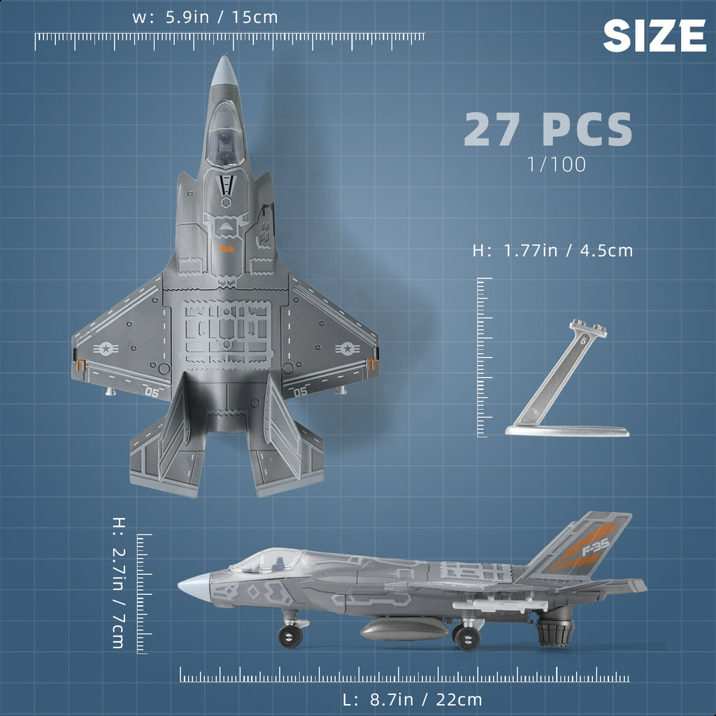 1/72 F-35 Fighter Jet Quick Build Model Kit, Snap-Together Military Aircraft with Display Stand (27 Pieces)