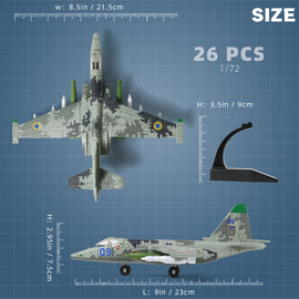 1/72 SU-25 Frogfoot Attack Jet Model Kit, Snap-Together Russian Military Aircraft with Display Stand