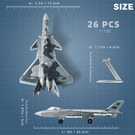 1/100 J-20 Mighty Dragon Fighter Jet Quick Build Model Kit, Snap-Together Stealth Aircraft with Display Stand (26 Pieces)