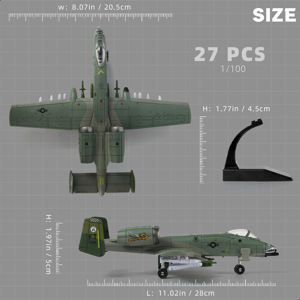 1/72 A-10 Thunderbolt II Warthog Attack Jet Quick Build Model Kit, Snap-Together Military Aircraft (43 Pieces)