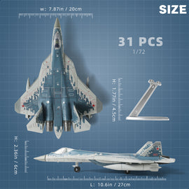 1/72 SU-57 Felon Stealth Fighter Quick Build Model Kit, Snap-Together Russian Military Aircraft (31 Pieces)