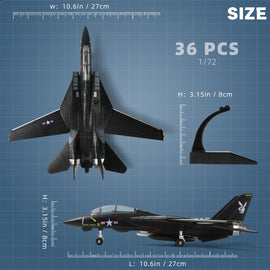 1/72 F-14 Tomcat Fighter Jet Quick Build Model Kit (Black), Snap-Fit Military Aircraft with Display Stand (36 Pieces)