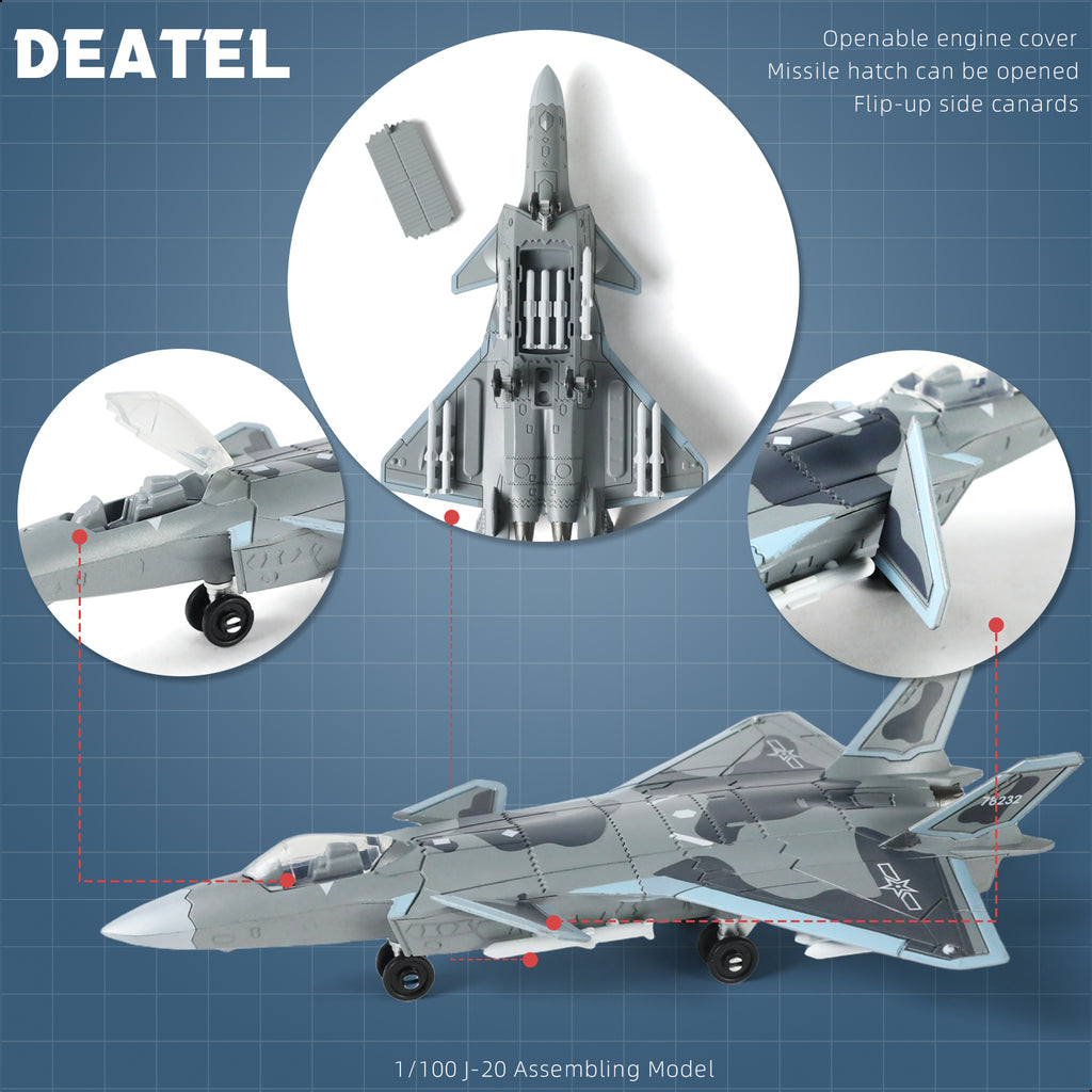 1/100 J-20 Mighty Dragon Fighter Jet Quick Build Model Kit, Snap-Together Stealth Aircraft with Display Stand (26 Pieces)