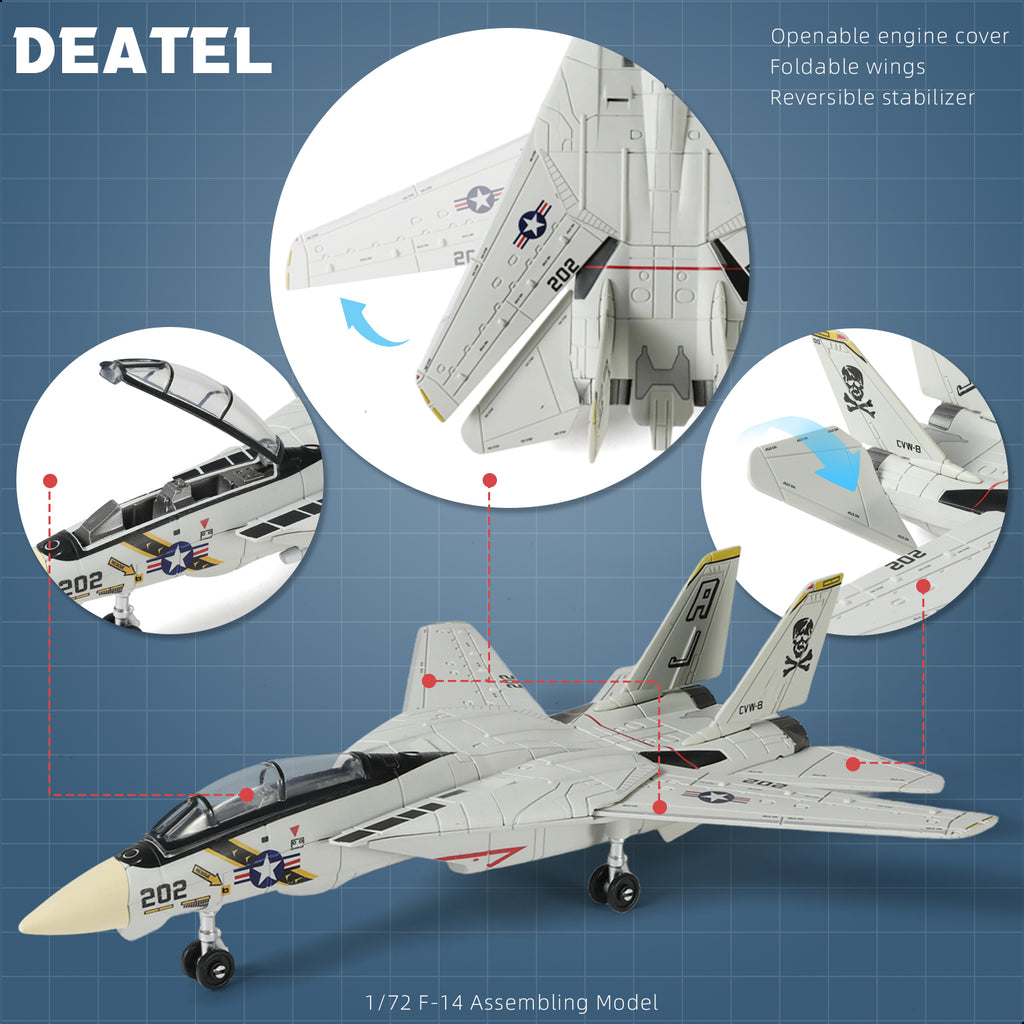 1/72 F-14 Tomcat Fighter Jet Quick Build Model Kit, Snap-Fit Military Aircraft with Display Stand (36 Pieces)