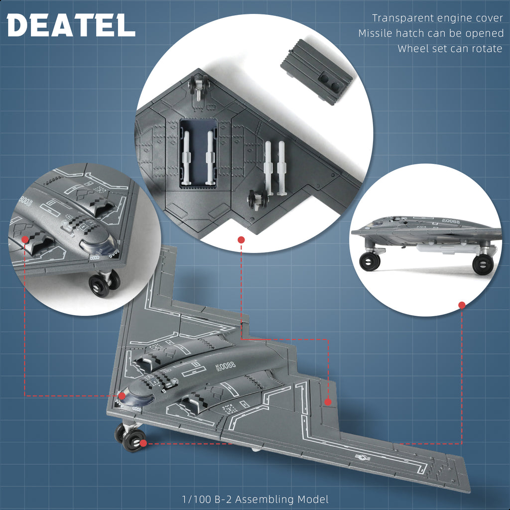 1/200 B-2 Spirit Stealth Bomber Quick Build Model Kit, Snap-Together USAF Strategic Aircraft with Display Stand (20 Pieces)