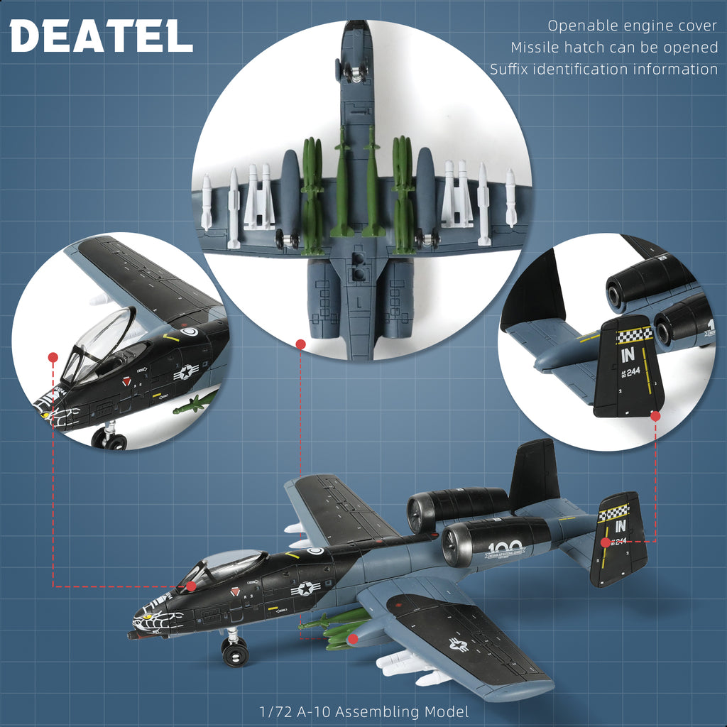 1/72 A-10 Thunderbolt II Warthog Attack Jet Quick Build Model Kit, Snap-Together Military Aircraft with Display Stand (43 Pieces)