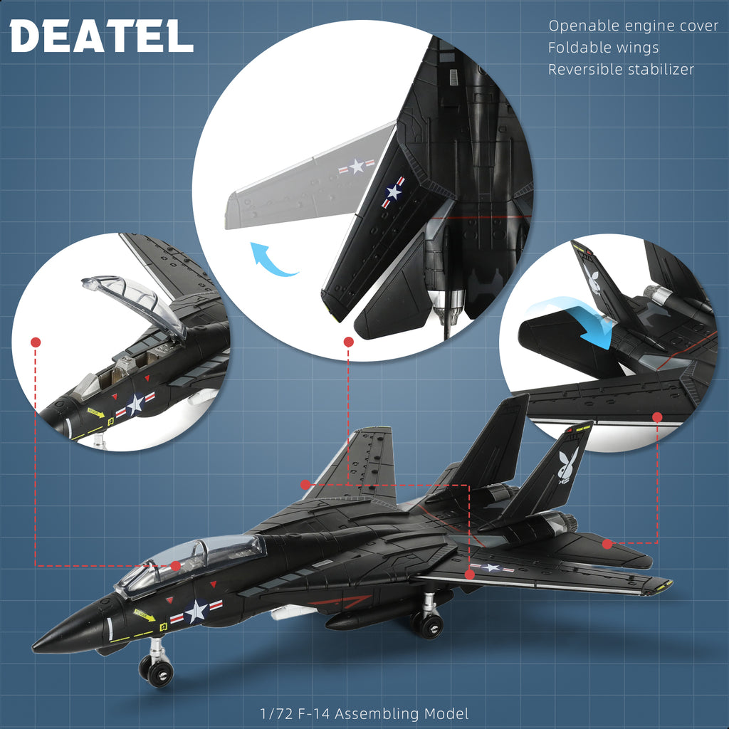 1/72 F-14 Tomcat Fighter Jet Quick Build Model Kit (Black), Snap-Fit Military Aircraft with Display Stand (36 Pieces)