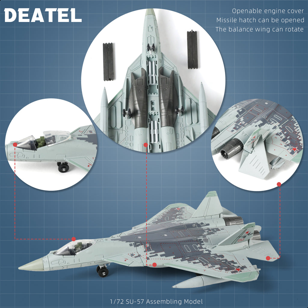1/72 SU-57 Felon Fighter Jet Quick Build Model Kit, Snap-Fit Stealth Military Aircraft with Display Stand (31 Pieces)