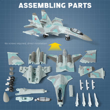 Load image into Gallery viewer, 1/100 SU-35S Flanker-E Fighter Jet Quick Build Model Kit, Snap-Together Military Aircraft with Display Stand (25 Pieces)