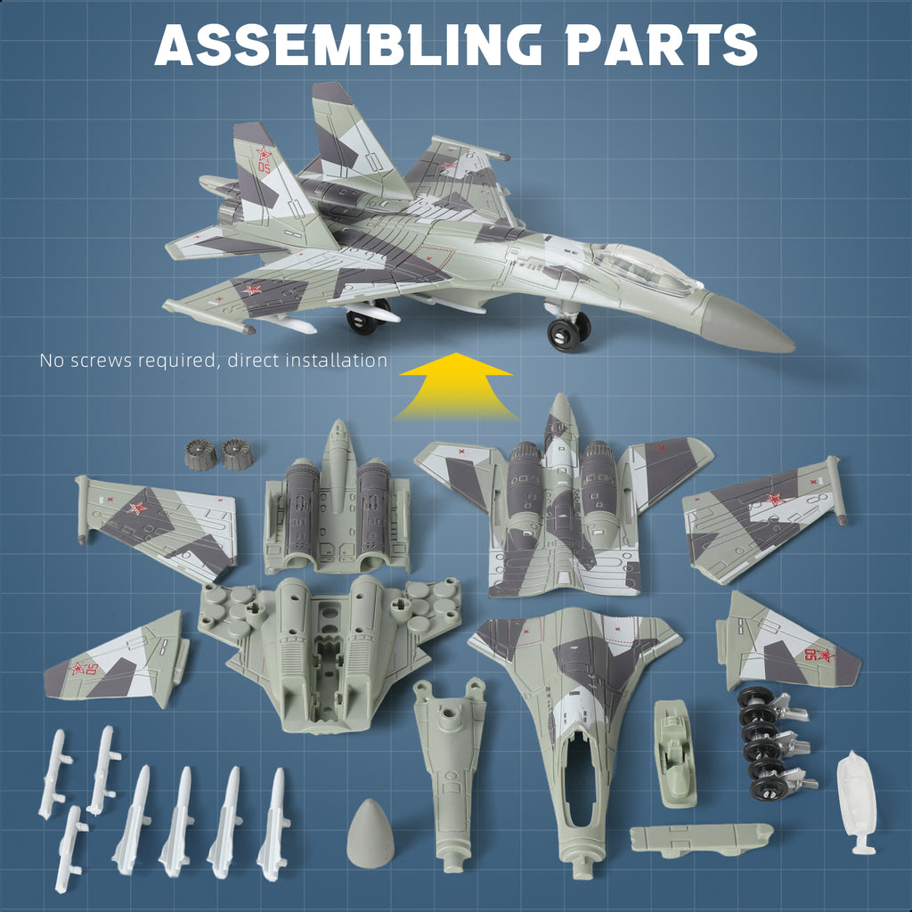 1/100 SU-35 Flanker-E Fighter Jet Quick Build Model Kit, Snap-Fit Russian Military Aircraft with Display Stand (25 Pieces)