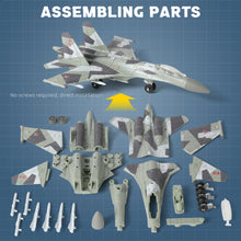 Load image into Gallery viewer, 1/100 SU-35 Flanker-E Fighter Jet Quick Build Model Kit, Snap-Fit Russian Military Aircraft with Display Stand (25 Pieces)