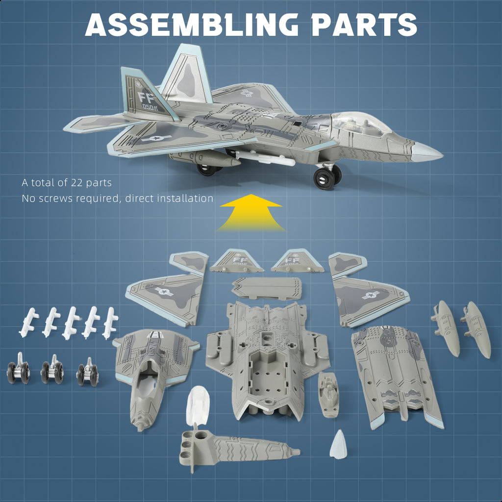 1/100 F-22 Raptor Fighter Jet Quick Build Model Kit, Snap-Together Stealth Aircraft with Display Stand (22 Pieces)