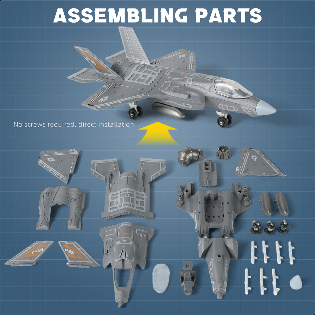 1/72 F-35 Fighter Jet Quick Build Model Kit, Snap-Together Military Aircraft with Display Stand (27 Pieces)