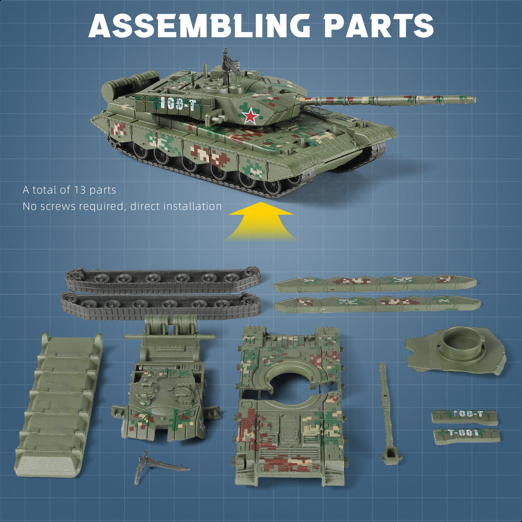 1/72 Type 99 Main Battle Tank Quick Build Model Kit, Snap-Together Chinese PLA Armored Vehicle (13 Pieces)