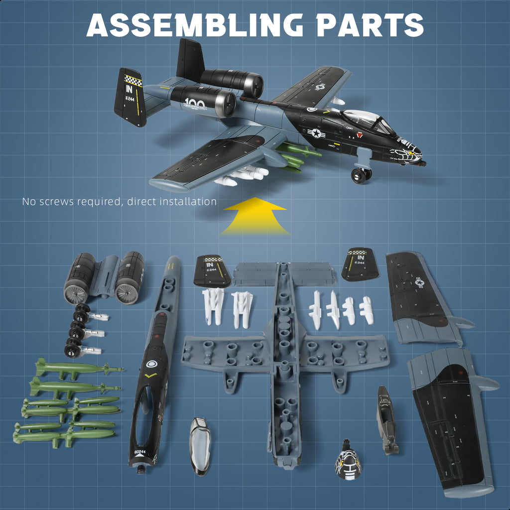 1/72 A-10 Thunderbolt II Warthog Attack Jet Quick Build Model Kit, Snap-Together Military Aircraft with Display Stand (43 Pieces)