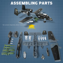 Load image into Gallery viewer, 1/72 A-10 Thunderbolt II Warthog Attack Jet Quick Build Model Kit, Snap-Together Military Aircraft with Display Stand (43 Pieces)