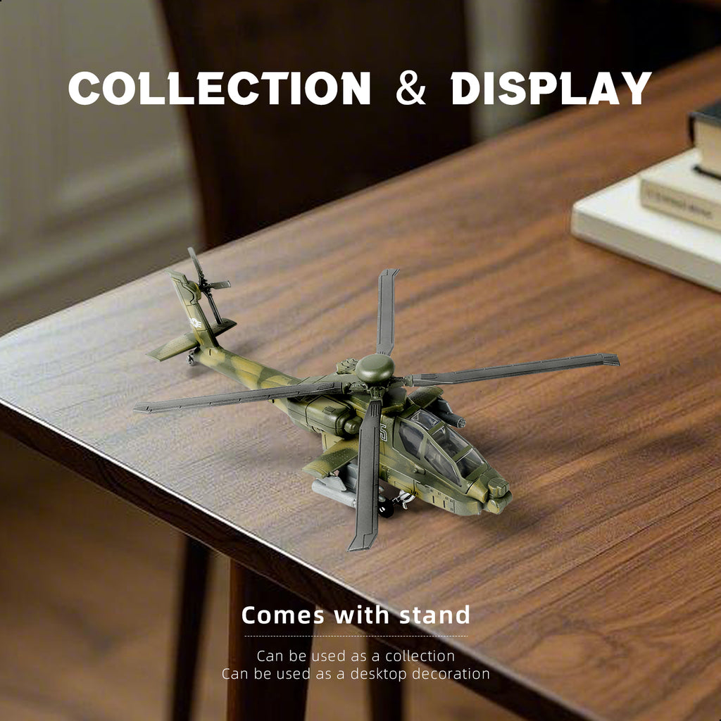 1/72 AH-64 Apache Attack Helicopter Quick Build Model Kit, Snap-Together Military Aircraft with Display Stand (25 Pieces)