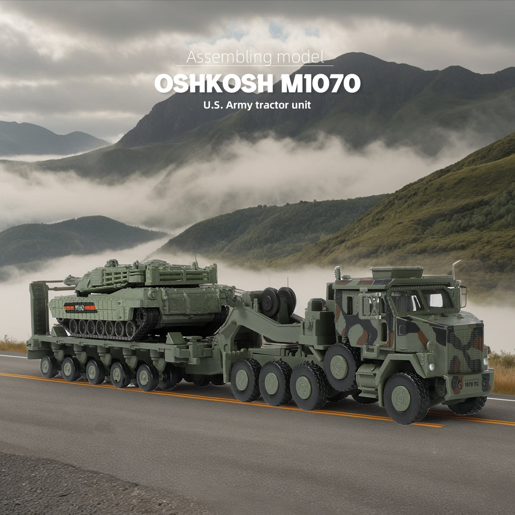 1/72 M1070 Military Truck Quick Build Model Kit (Green), Snap-Together Heavy Equipment Transporter Armored Vehicle